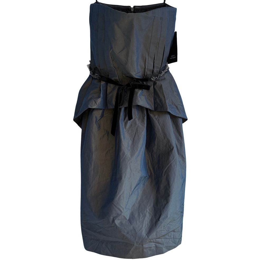 Robert Rodriguez Strapless Black Peplum Dress with Velvet Bow - Picture 2 of 16
